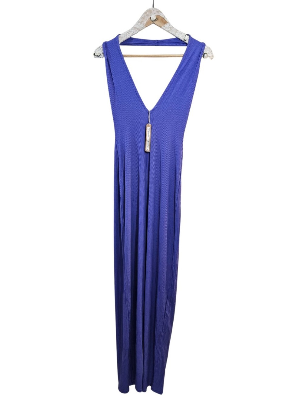 SKIMS SOFT LOUNGE DEEP PLUNGE HALTER LONG DRESS TANZANITE SMALL NWT - Picture 3 of 5